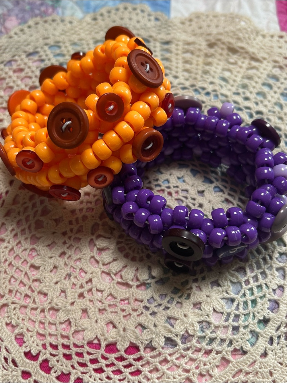 Handmade Kids Beaded Bracelet Set - Orange & Purple